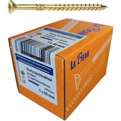 Konštrukčná skrutka TORX 5x40 mm – žltý zinok, 200 ks