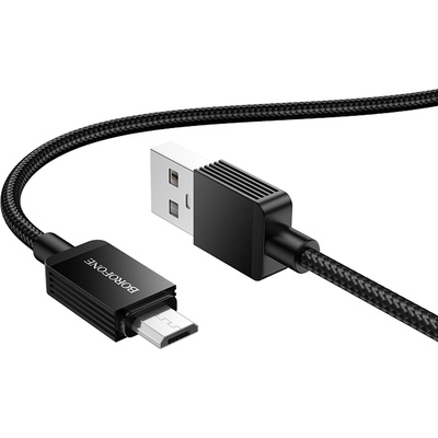 BOROFONE Кабел за данни / зареждане - Borofone (BX120 Placer Series) - USB към Micro-USB, алуминиев корпус, оплетка Nylon, 2.4A, 1m - Черен