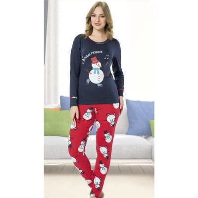 Коледна пижама в тъмносиньо и червено със снежен човек
