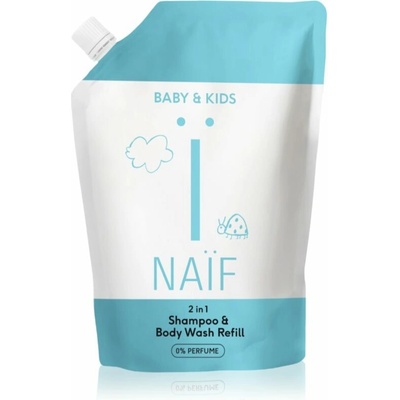 Naif Baby & Kids 2-in-1 dětský mycí gel a šampon bez parfemace Reffil 500 ml