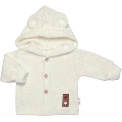Baby Nellys Dětský elegantní pletený svetřík s knoflíčky a kapucí s oušky ecru