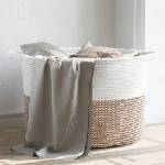 vidaXL Кош за пране кафяво и бяло Ø55x36 см памук (358472)