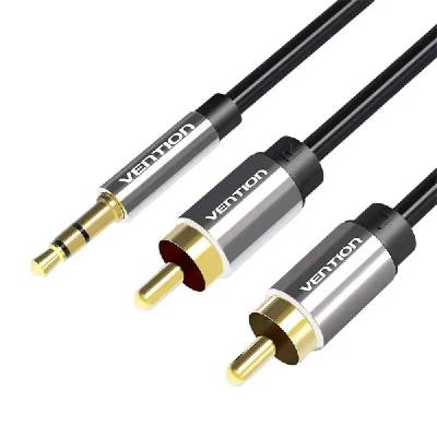 Разопакован Кабел Vention BCFBF, 2x RCA (Cinch) към 3.5mm жак, 1m, черен (KXG0108825)