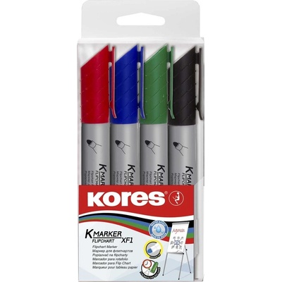 Kores Permanentní popisovač K-MARKER na flipcharty, kulatý hrot, mix 4 barev (černá, červená, modrá, zelená)