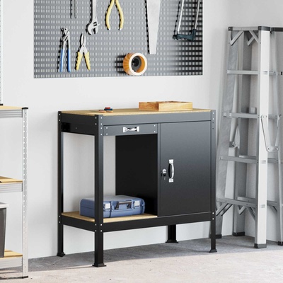 vidaXL Работна маса Черен 90 x 49 x 91 см Конструирано дърво и метал (42020134)