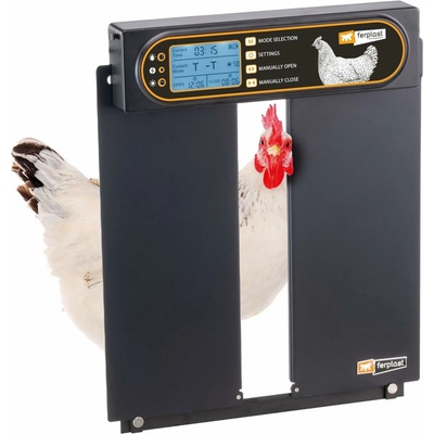 Amzon Dvířka kurníku Ferplast s automatickým otevíráním/zavíráním, programovatelný časovač, hliník se solárním panelem a dobíjecí baterií, 28 x 4 x 38 cm