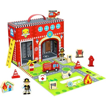 Tooky Toy - Дървена преносима пожарна станция TY203