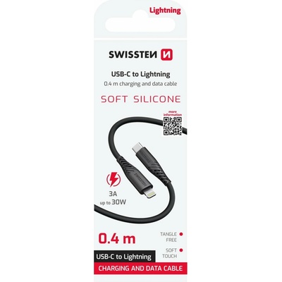 Swissten 71506517 Silicone USB-C / Lightning 0,4m černý