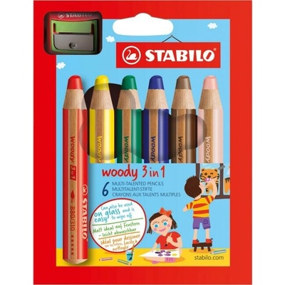 Stabilo woody farbičky 3 in 1 6 ks sada v kartónovom obale so strúhadlom 8806 02