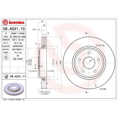 BREMBO Brzdový kotúč vetraný Ø328mm 09.A031.11