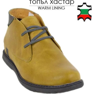Български обувки Мъжки боти от естествена кожа в цвят горчица с топъл хастар 20556