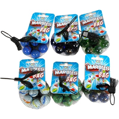 Kuličky skleněné 2,5cm set skleněnka 8ks v síťce 5 druhů