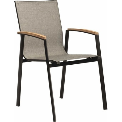 Stern Stohovatelné jídelní křeslo New Top, 57x65x89 cm, rám lakovaný hliník černý (black matt), výplet textilen linen grey, područky teak