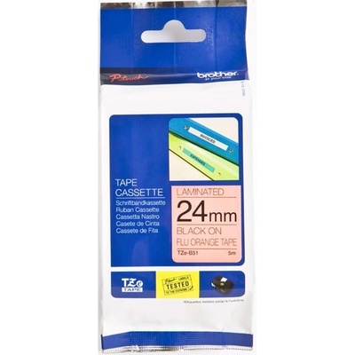 Páska do štítkovače Brother TZe-B51, 24mm, černý tisk/signálně oranžový, originál