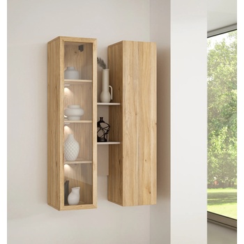 Forte Стенен шкаф two 85 см, дъб маувела/пясък, led Осветление (bthvh331-m845/set)