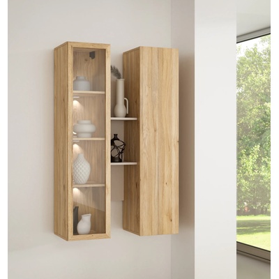 Forte Стенен шкаф two 85 см, дъб маувела/пясък, led Осветление (bthvh331-m845/set)