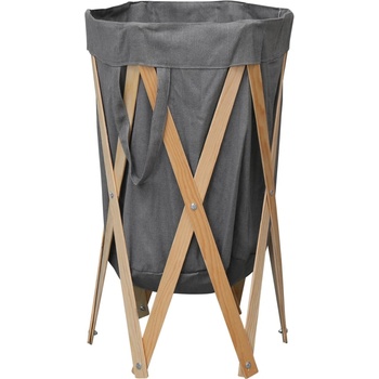 vidaXL Сгъваем кош за пране, сив, дърво и текстил (284228)