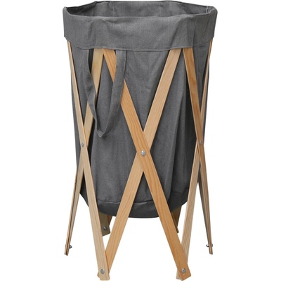 vidaXL Сгъваем кош за пране, сив, дърво и текстил (284228)