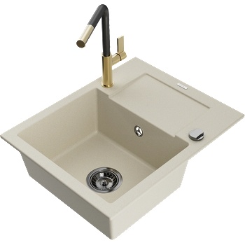 Mexen Enzo гранитна мивка с една камера с отцеждач и кухненски смесител Flora, бежов - 6506-69-670401-57-B (6506-69-670401-57-B)