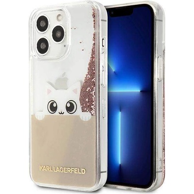 KARL LAGERFELD Liquid Glitter Peek a Boo Case - дизайнерски кейс с висока защита за iPhone 13 Pro Max (прозрачен)