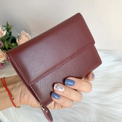 Естествена кожа портмоне Цвят Бордо Claret Модел Е998