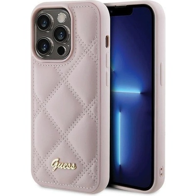 GUESS Кейс Guess Quilted Metal Logo за iPhone 15 Pro, розов (3666339149765)