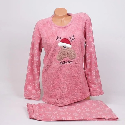 Коледна макси пижама в цвят пепел от рози с мече