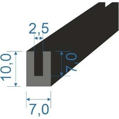 05354583 Pryžový profil tvaru "U", 10x7/2,5mm, 70°Sh, EPDM, -40°C/+100°C, černý