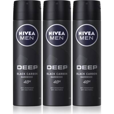 Nivea MEN Deep Black Carbon Darkwood антиперспирант-спрей 3 x 150 ml(изгодна опаковка) за мъже