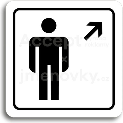 ACCEPT Piktogram WC muži vpravo nahoru - bílá tabulka - černý tisk