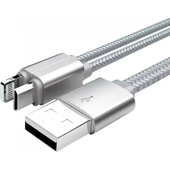 LDNIO Кабел за данни, LDNIO LC86, 2 в 1, Micro USB + Lightning (iPhone 5/6/7/SE), 1.0m, С оплетка, Сребрист, Златист (DE-14388)