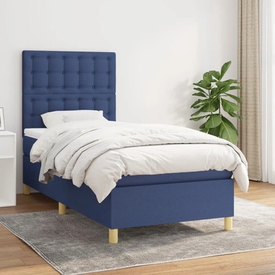 vidaXL Боксспринг легло с матрак, синя, 90x190 см, плат (3142623)