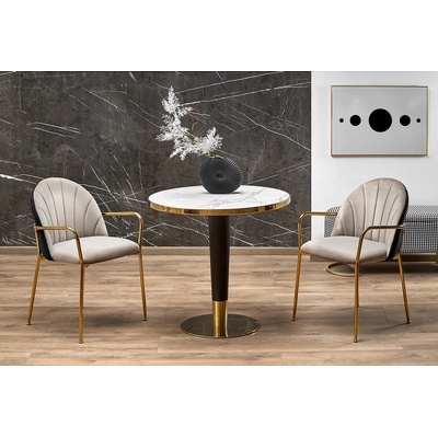 Halmar Кръгла маса morata бял мрамор / черно, златно