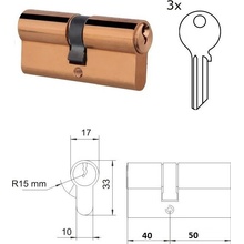 EURO 40/50mm, mosazná, 3 klíče, šroub M5x65mm