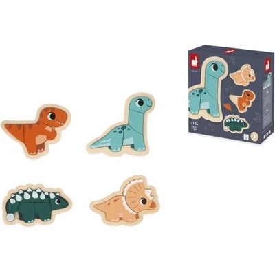 Janod Дървен пъзел с вмъкване Динозаври 4в1 Дино