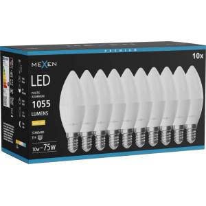 Mexen Nova 10x LED крушка E14, C37, 10W, Топло - 3000K, 1055 lm - L102-E14-1030-01x10 (L102-E14-1030-01x10)