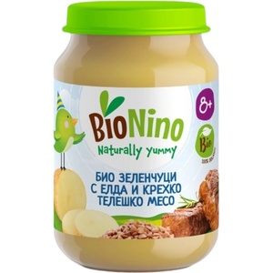 BioNino Био пюре BioNino - Зеленчуци с елда и телешко, 8 м+, 190 g (BN2393) - baby