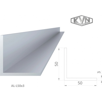 L profil 50x50x3mm,dĺžka 6000mm, materiál EN AW-6060 T66, prírodný hliník bez povrchovej úpravy, cena za kus