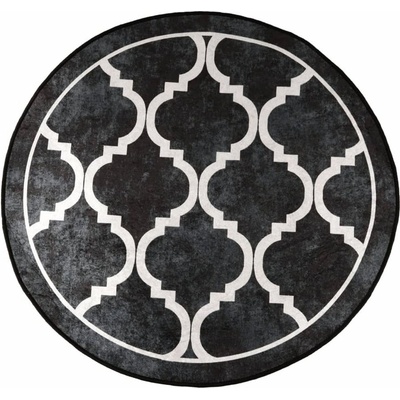 Перящ се килим, черно и бяло, o 120 см, противоплъзгащ