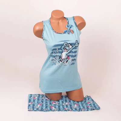 Пижама в синьо с панделка и апликация