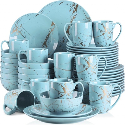 LOVECASA GOLD SPLASH Dark Blue porcelánová jedálenská sada 48 dielna
