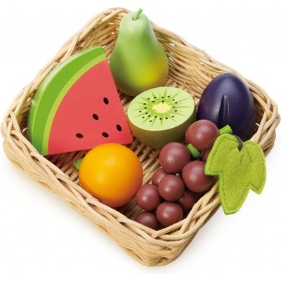 Leaf Toys Fruity Basket Tender drevený košík s ovocím s hroznom hruškou melónom a slivkou
