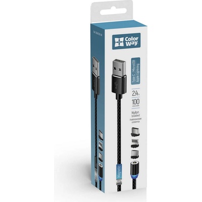 Colorway CW-CBUU020-BK Nabíjecí 3v1 Lightning+MicroUSB+USB-C, 1m