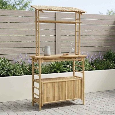 vidaXL Външна бар маса Естествен 110 x 50 x 210 см Бамбук (42028062)
