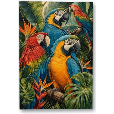 Plakát – Čtyři barevní papoušci v tropické zeleni Bez rámu Ne Bez rámu 50 × 75 cm – Hledejceny.cz