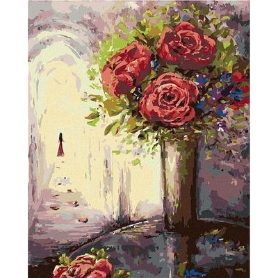 Zuty Malování Podle Čísel Růže Ve Váze A Žena V Dáli 80 x 100 Cm Plátno Rám