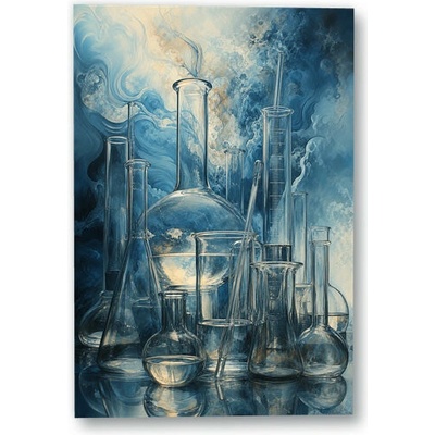 Plakát – Laboratorní sklo v modré abstrakci 90 × 135 cm Bez rámu Ne Bez rámu