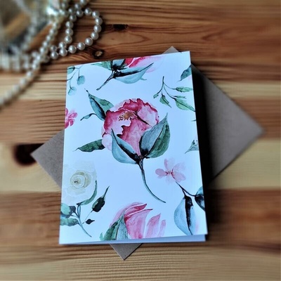 Simply Paper Přání s obálkou 120x170 mm - Shabby romantic - Velké květy na bílé