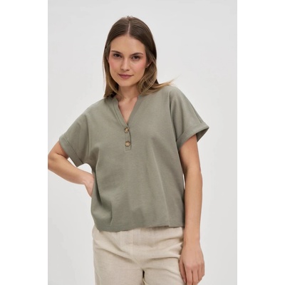 Moodo Marisse Olive Blouse With Buttons On The Neckline kaki krémová