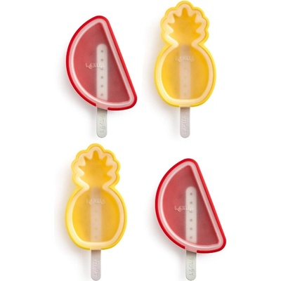 Lékué Комплект от 4 форми за сладолед на клечка Lekue 1010239, 340 мл, -20°C / +100°C, Платинен силикон, Многоцветен (1010239)